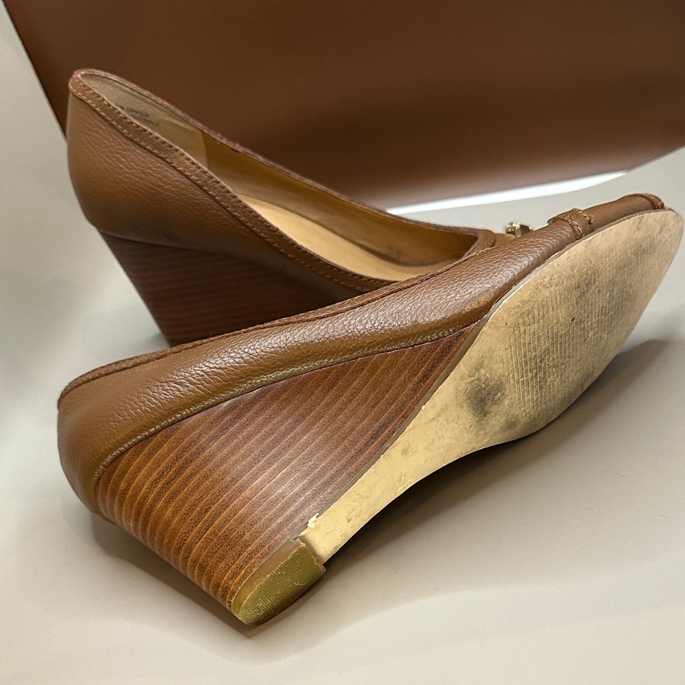 Saks Fifth Avenue Brown Peep-Toe Wedges - Picture 7 of 8
